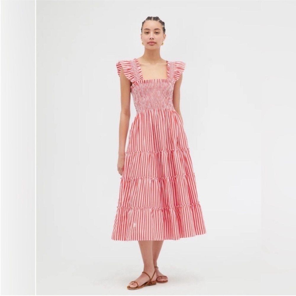 Hill House Red and White Striped Midi Dress